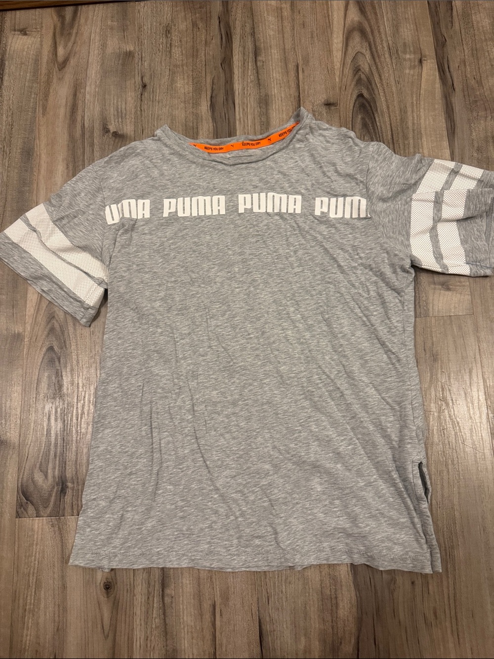 Puma Gray Short Sleeve Kids' Logo Tee with White Accents